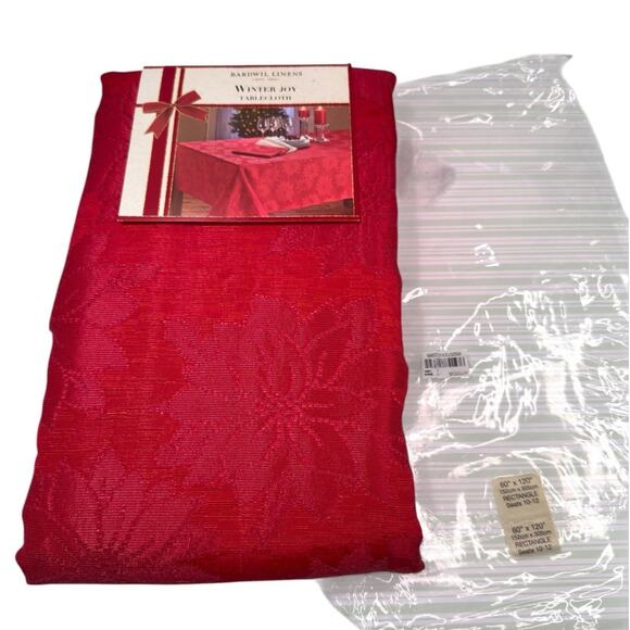 NEW Bardwil Winter Joy Tablecloth Red Damask Poinsettia 60” x 120” Christmas NIP - Picture 2 of 5